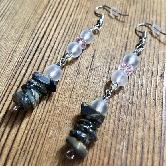 Clear Beaded Long Dangle Earrings / Handmade Ladies Earrings - Picture 3 of 4